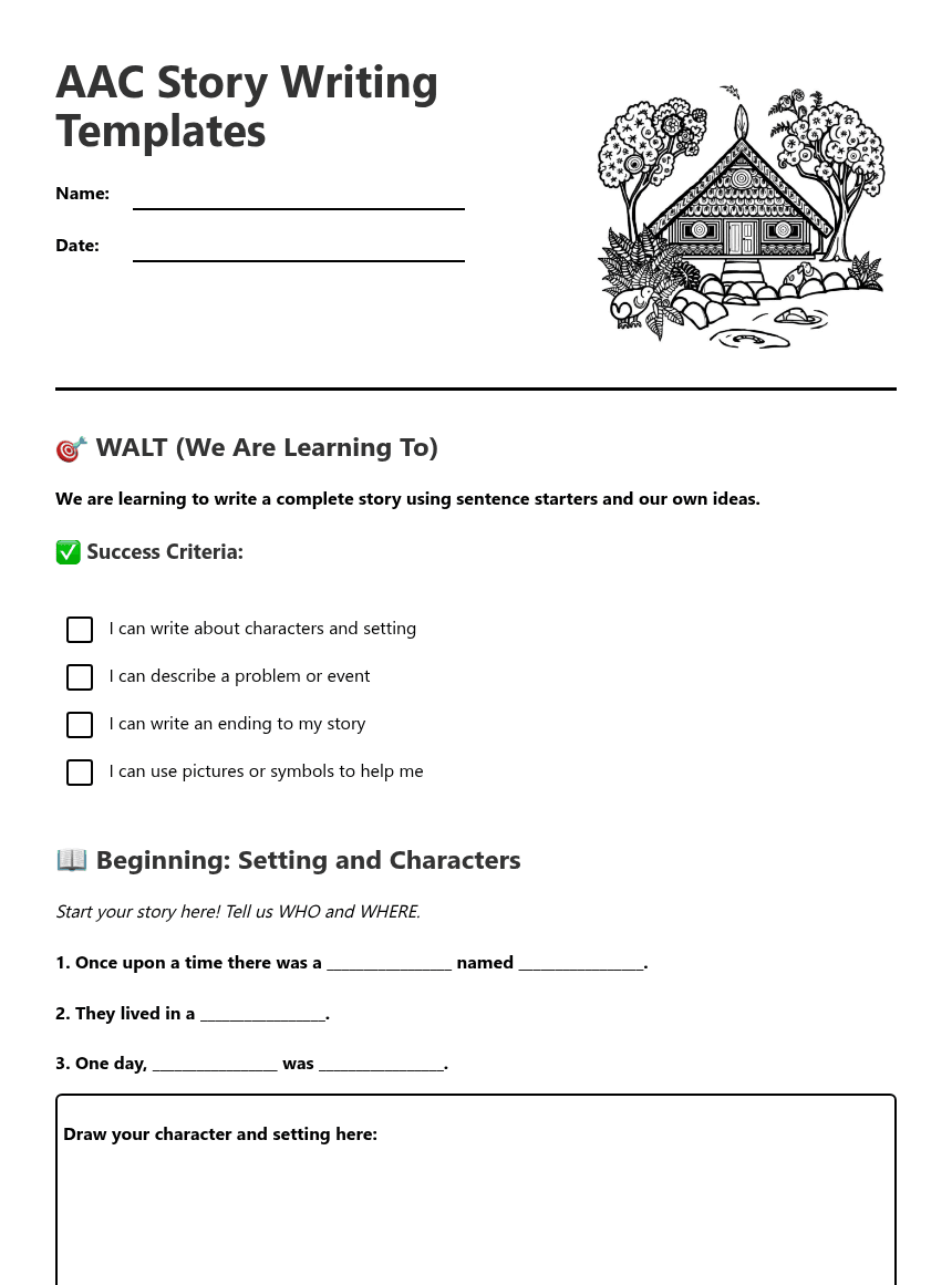 AAC Story Writing Templates worksheet preview