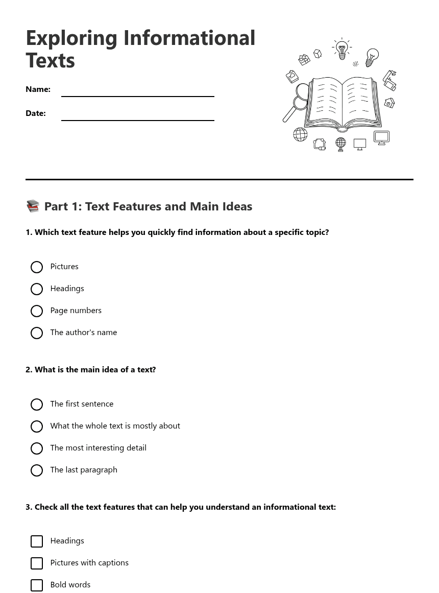 Exploring Informational Texts worksheet preview