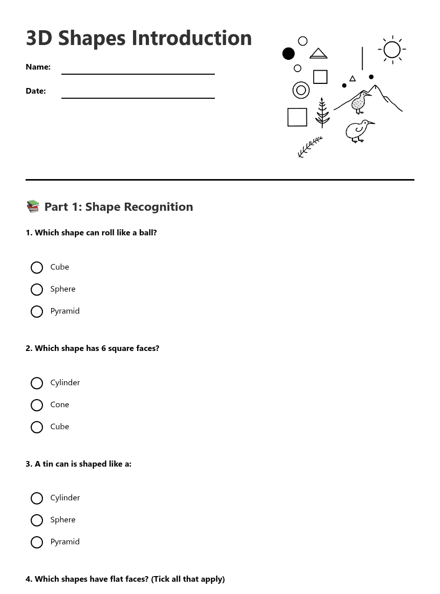 3D Shapes Introduction worksheet preview