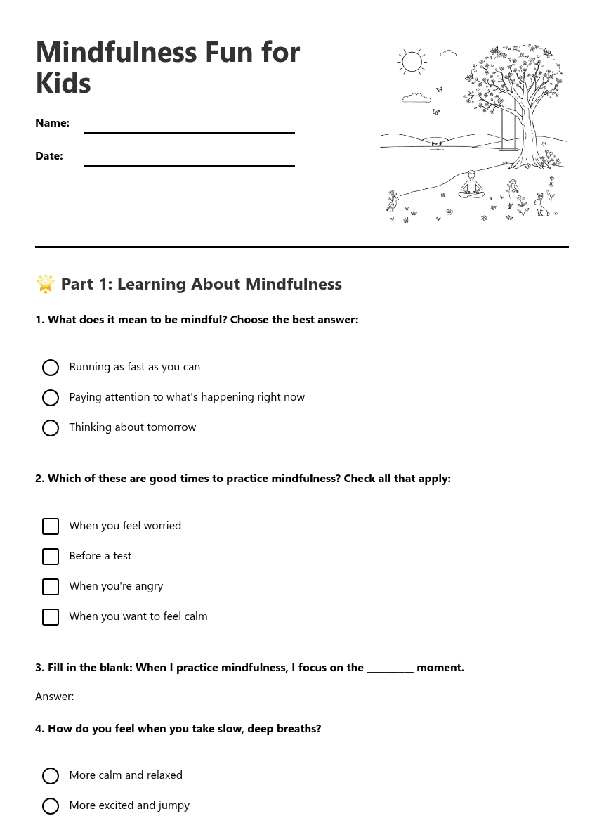 Mindfulness Fun for Kids worksheet preview