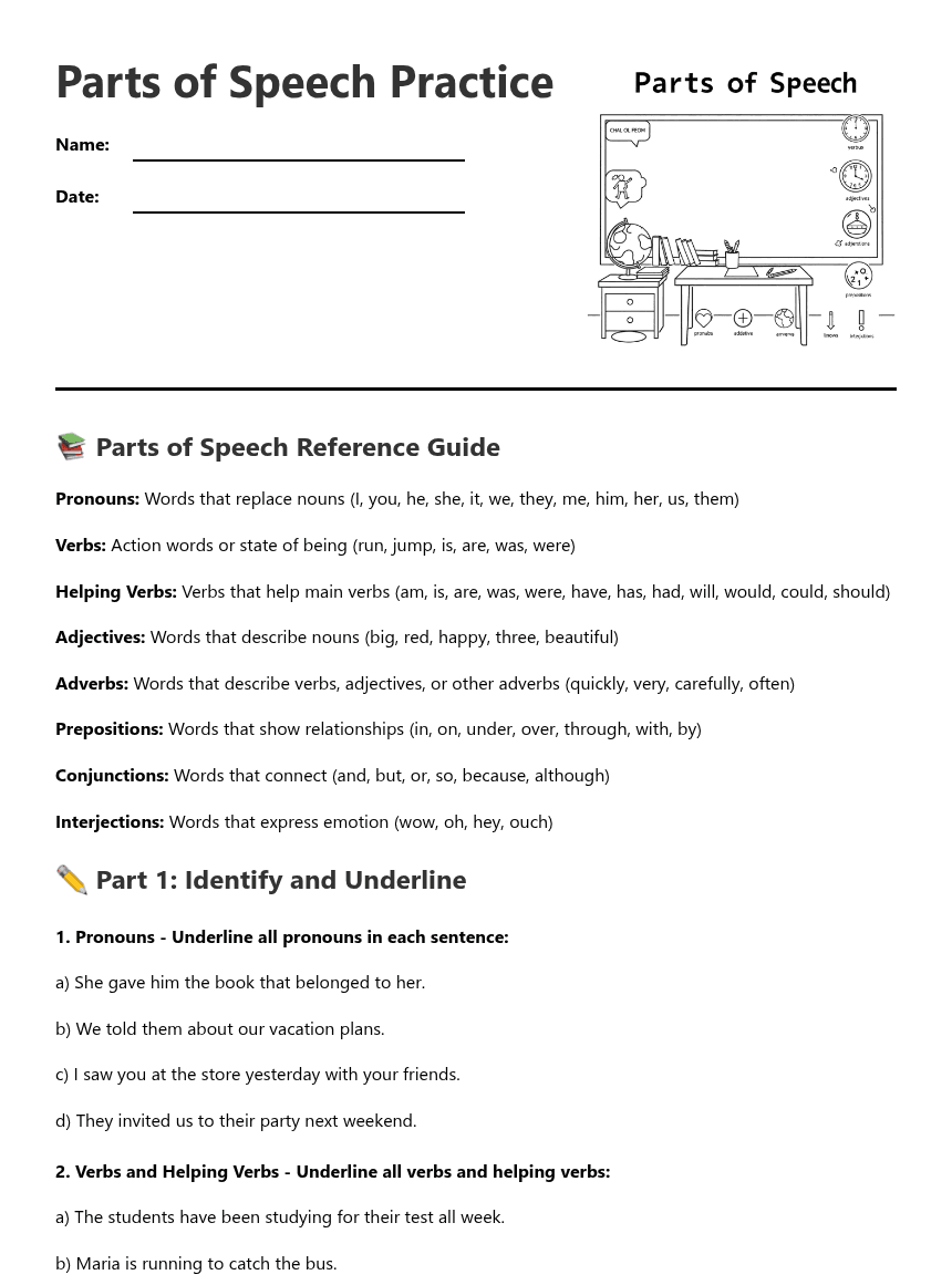 Parts of Speech Practice worksheet preview
