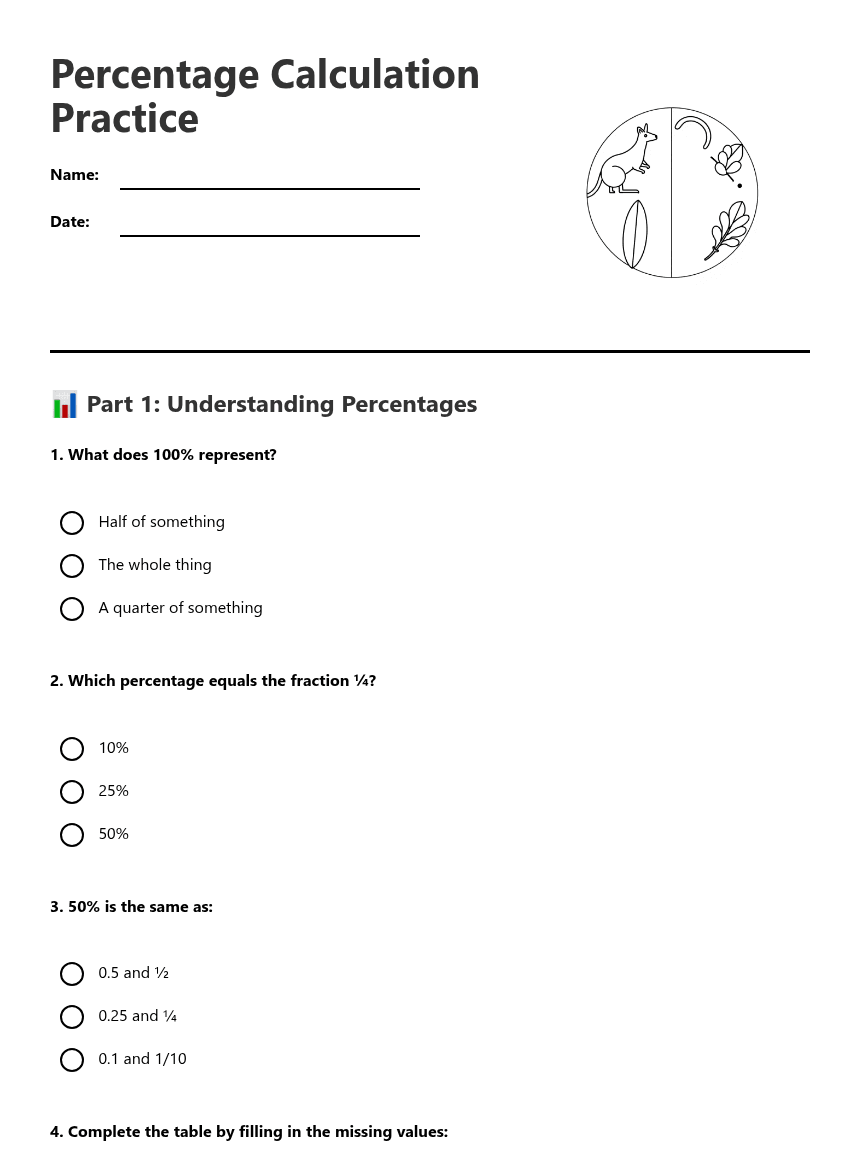 Percentage Calculation Practice worksheet preview