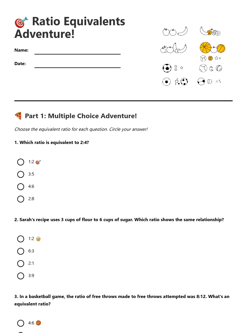 Ratio Equivalents Adventure! worksheet preview