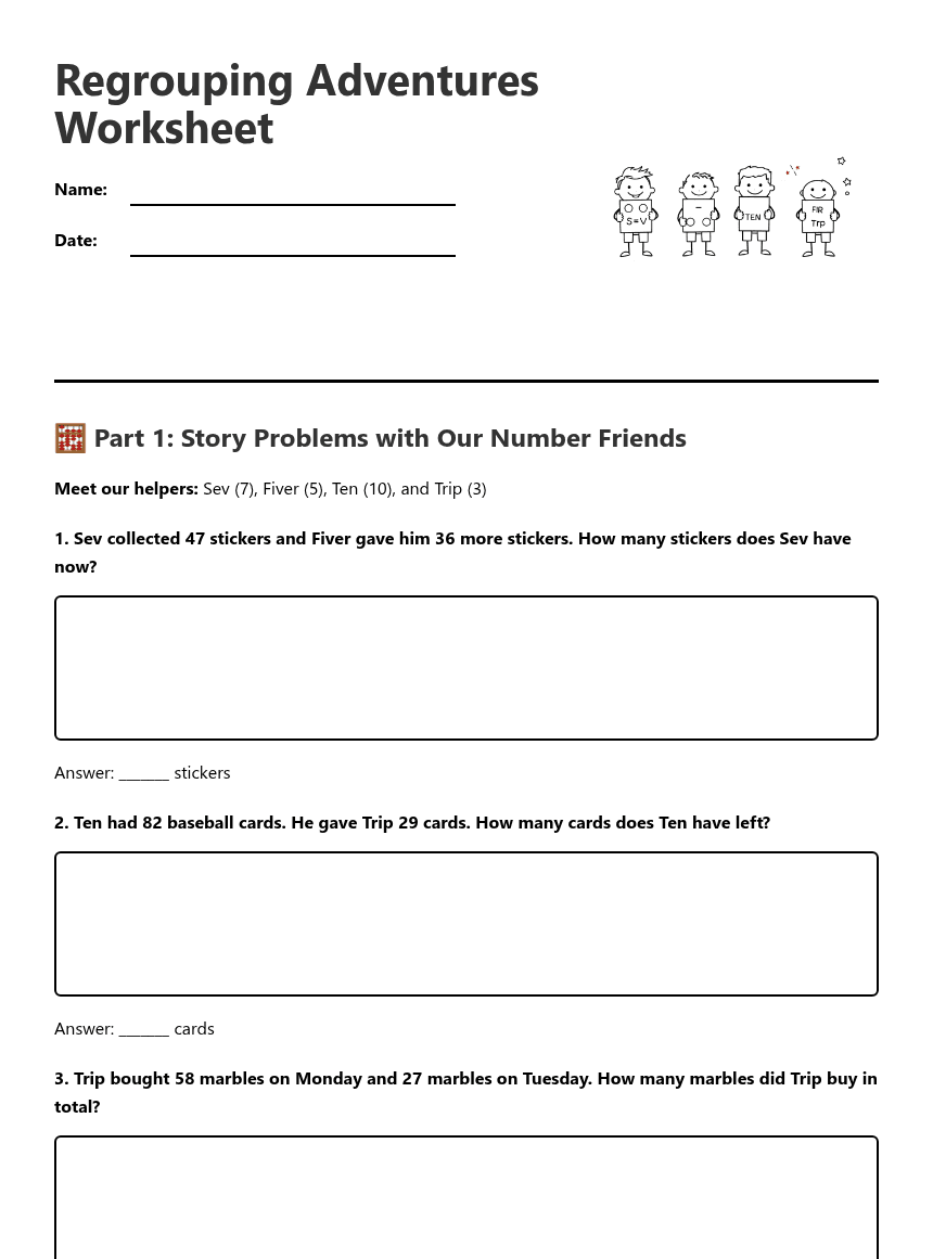 Regrouping Adventures Worksheet worksheet preview