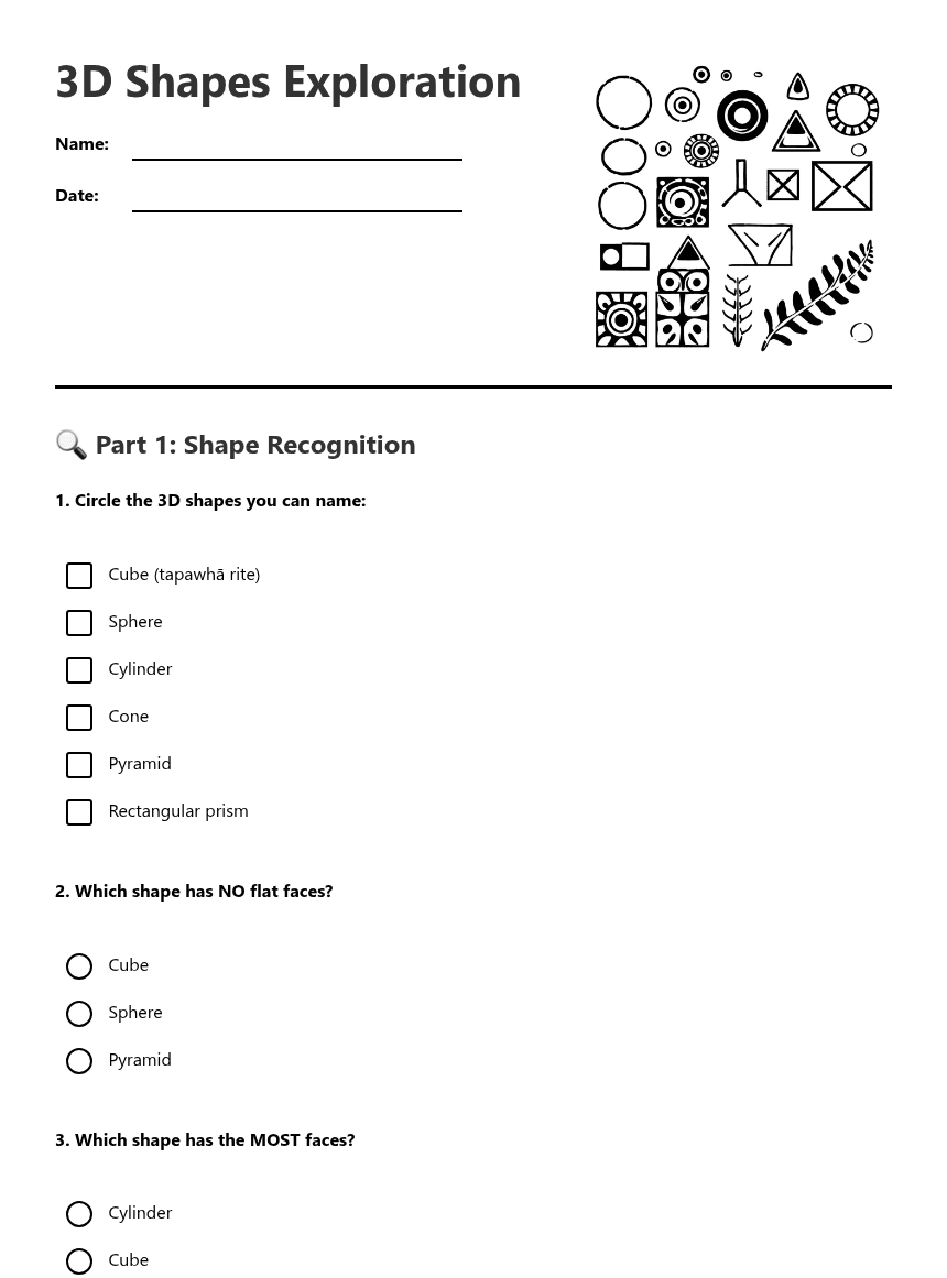 3D Shapes Exploration worksheet preview