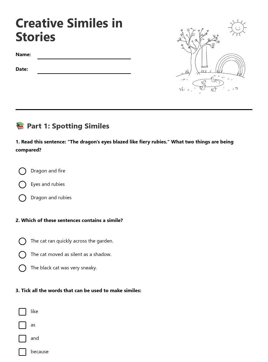 Creative Similes in Stories worksheet preview