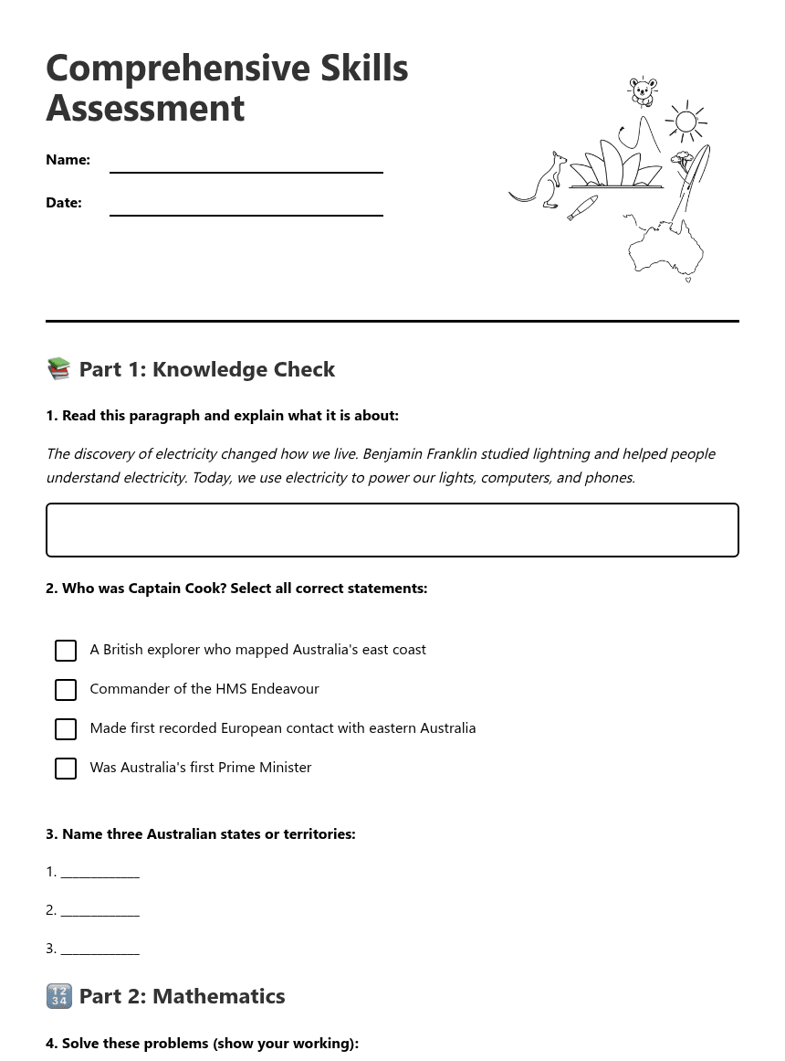 Comprehensive Skills Assessment worksheet preview