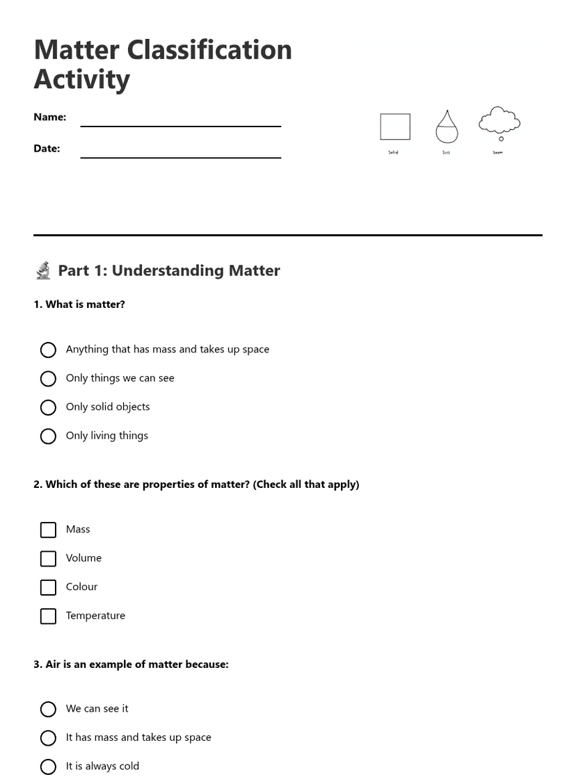 Matter Classification Activity