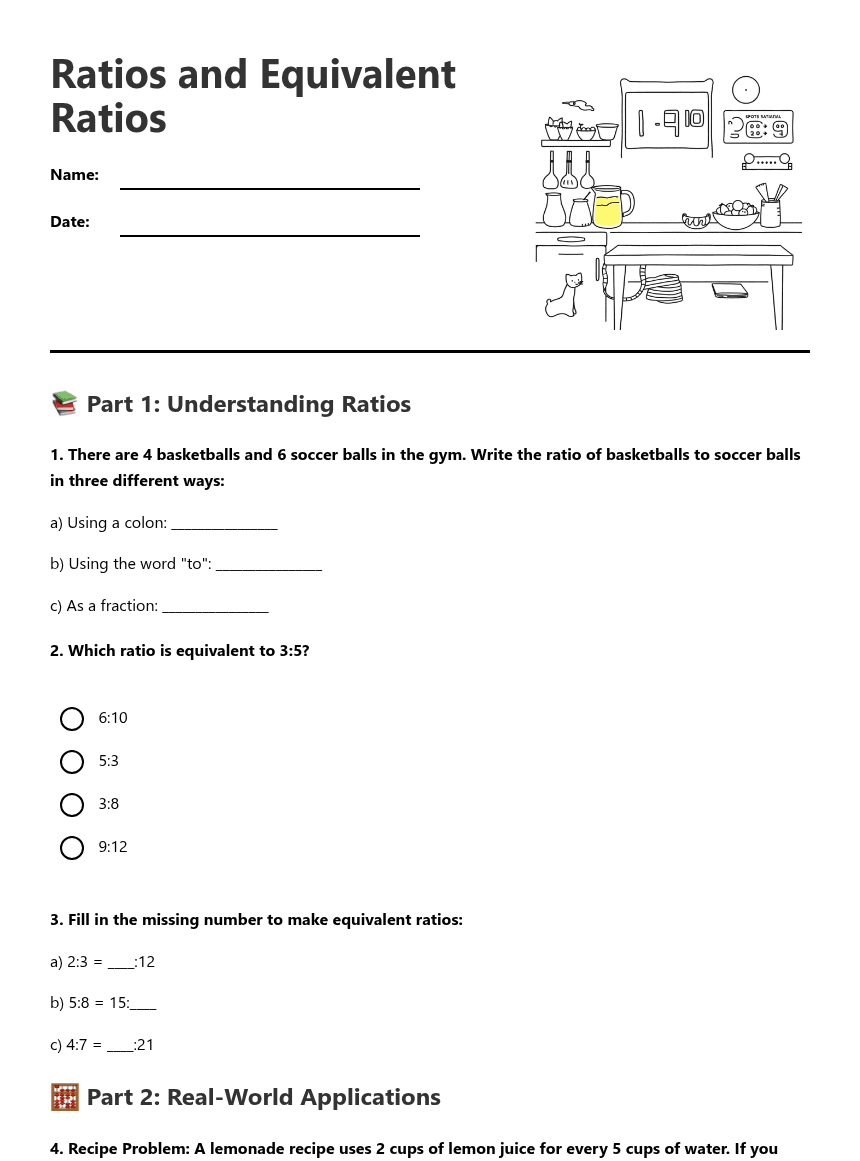 Ratios and Equivalent Ratios worksheet preview