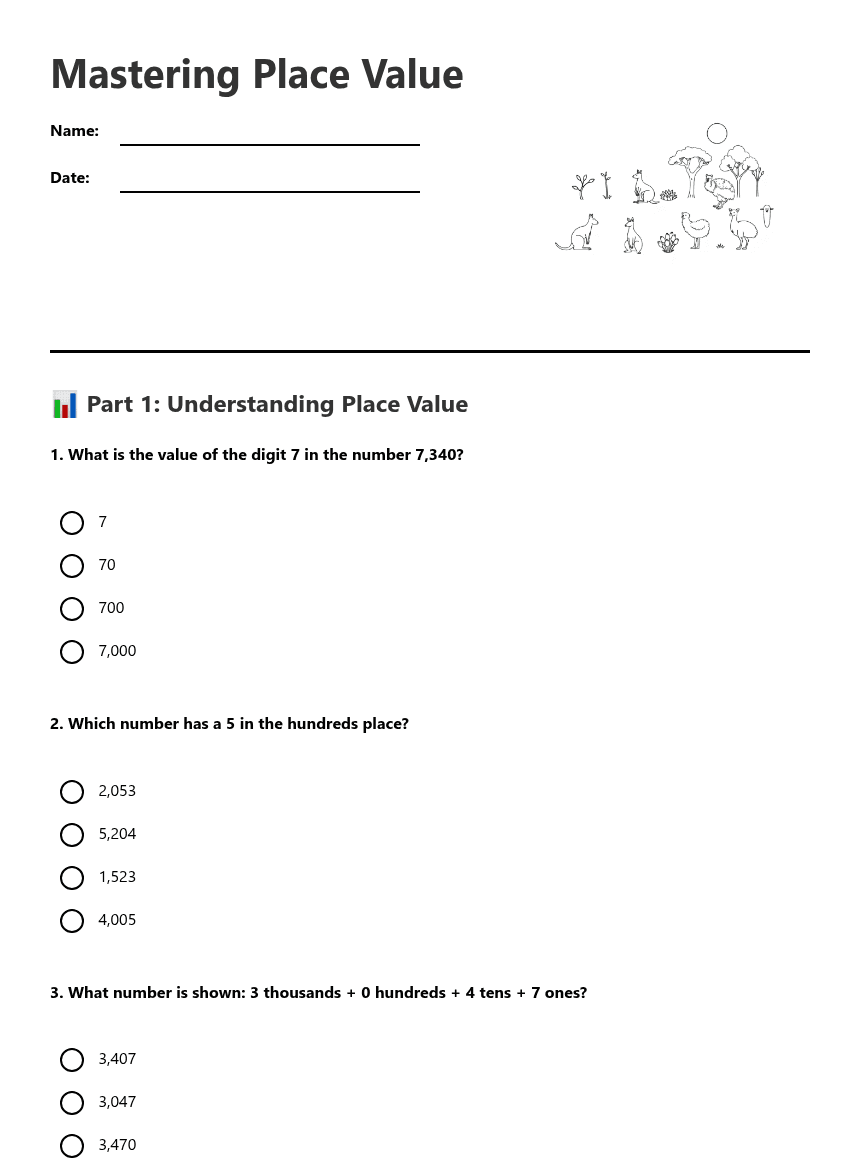 Mastering Place Value worksheet preview
