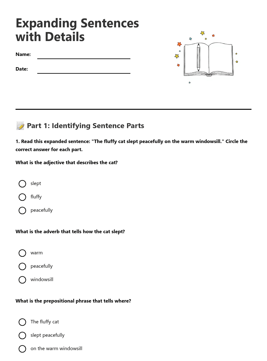 Expanding Sentences with Details worksheet preview