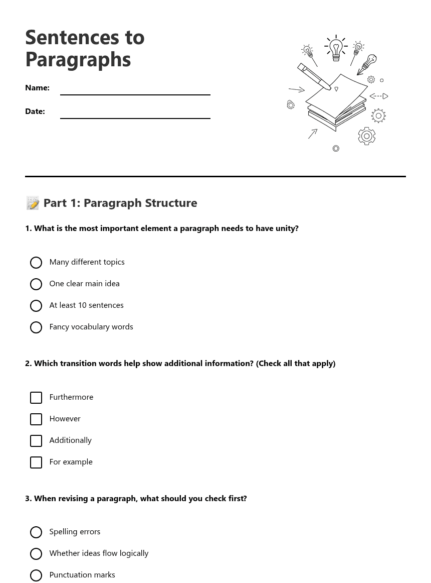 Sentences to Paragraphs worksheet preview