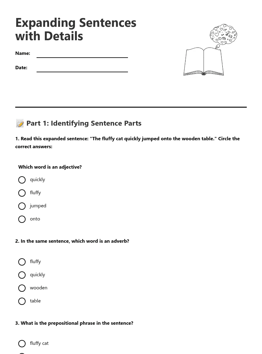 Expanding Sentences with Details worksheet preview