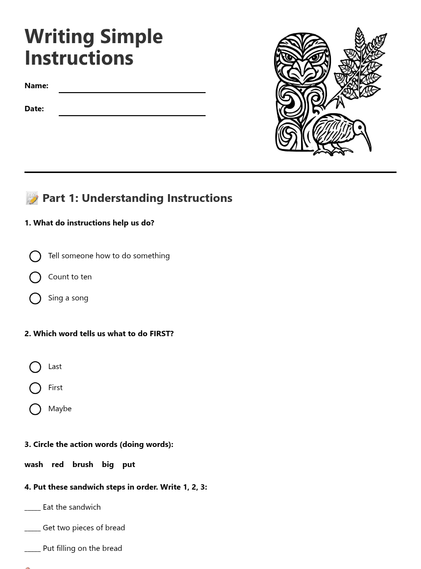 Writing Simple Instructions worksheet preview