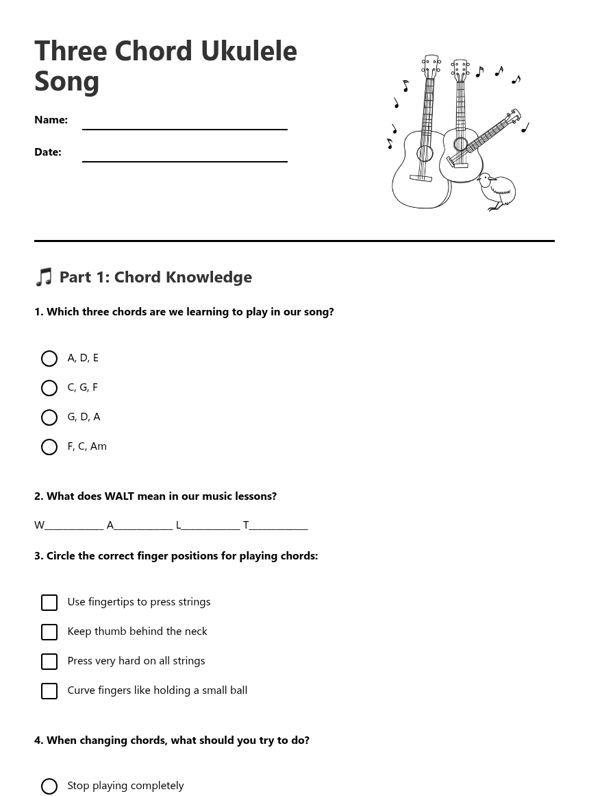 Three Chord Ukulele Song worksheet preview