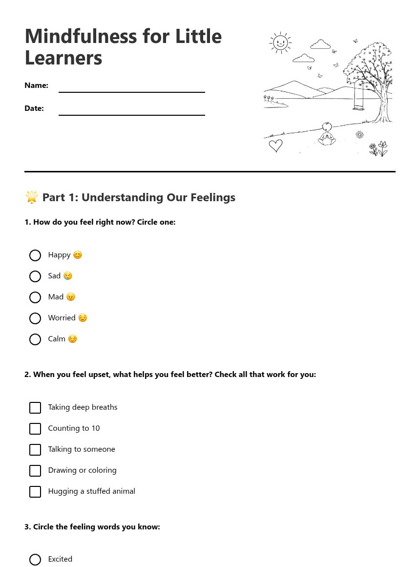 Mindfulness for Little Learners worksheet preview