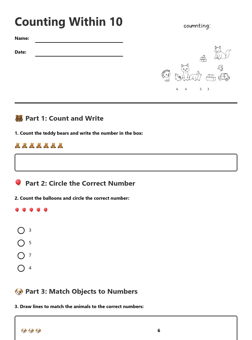 Counting Within 10 worksheet preview