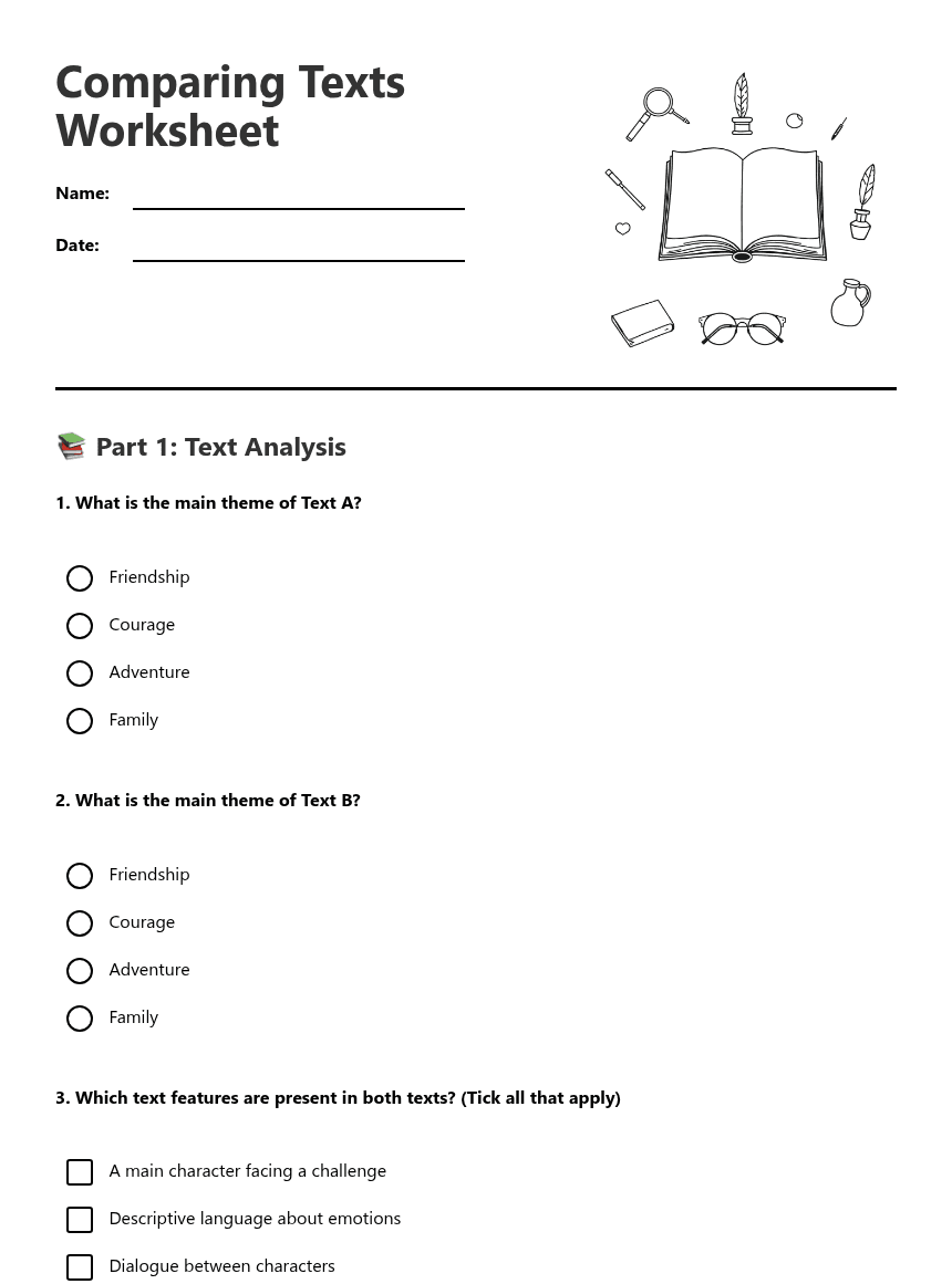 Comparing Texts Worksheet worksheet preview