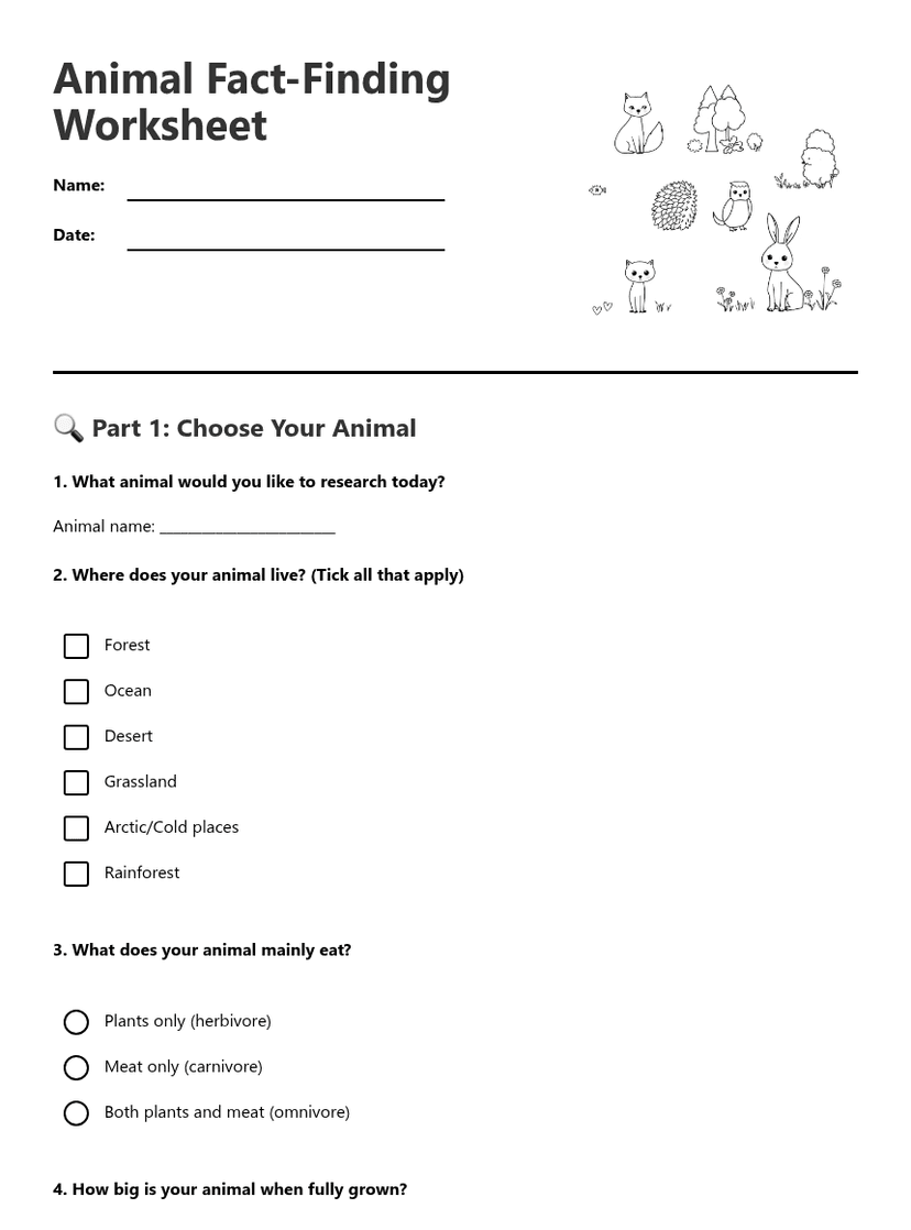Animal Fact-Finding Worksheet