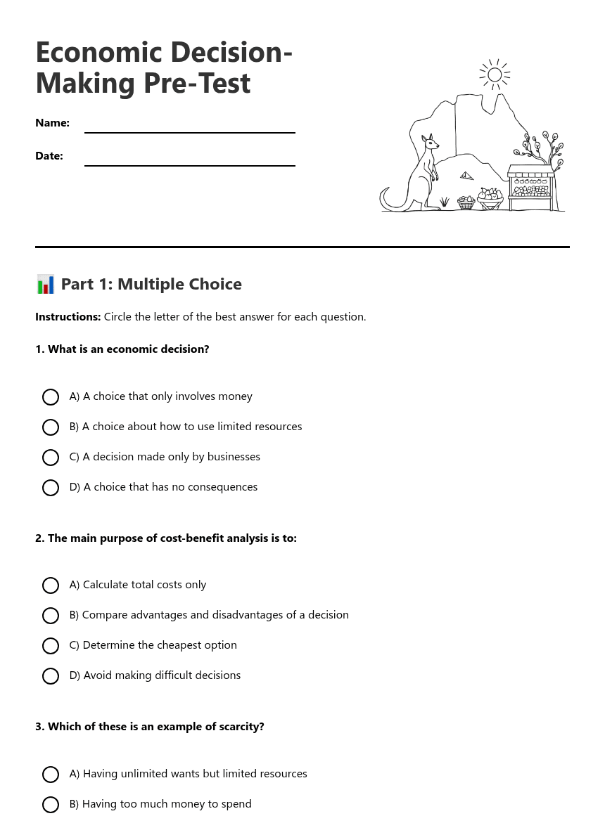Economic Decision-Making Pre-Test worksheet preview