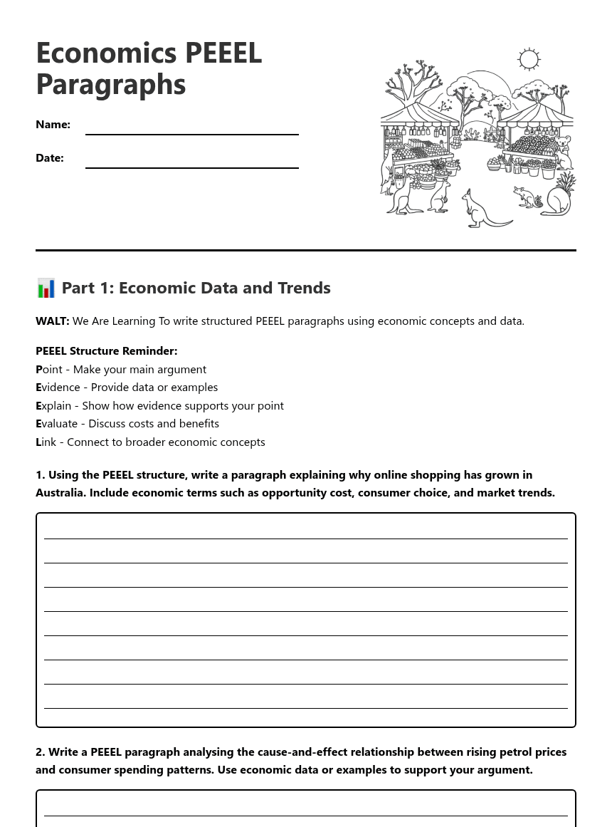 Economics PEEEL Paragraphs worksheet preview