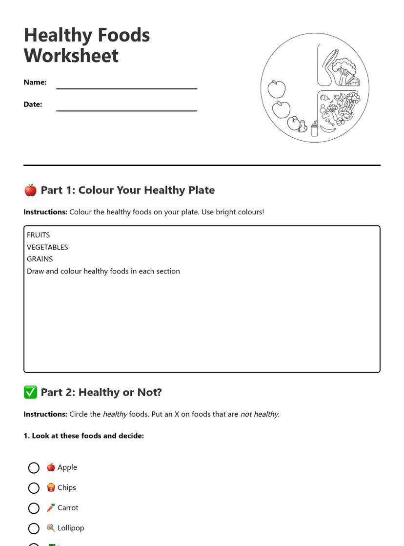 Healthy Foods Worksheet