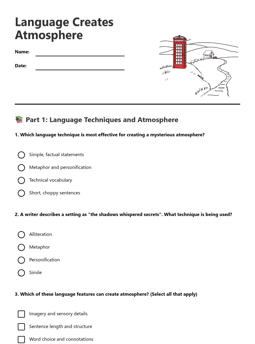 Language Creates Atmosphere worksheet preview