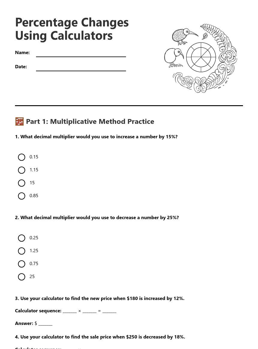 Percentage Changes Using Calculators worksheet preview