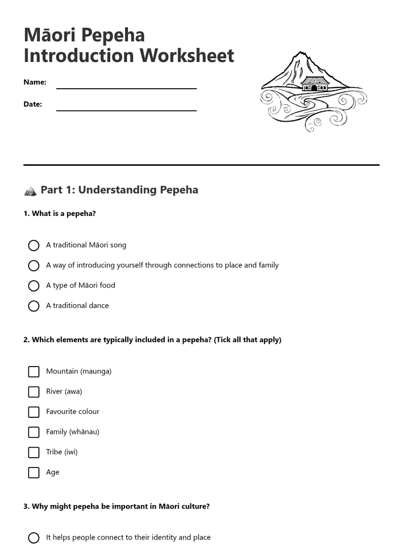 Māori Pepeha Introduction Worksheet