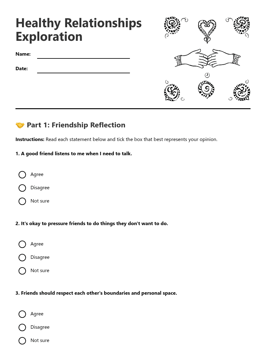 Healthy Relationships Exploration worksheet preview