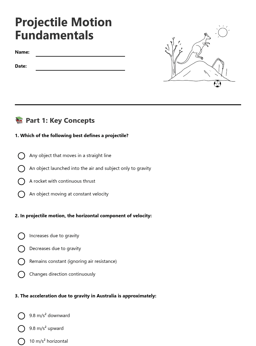 Projectile Motion Fundamentals worksheet preview