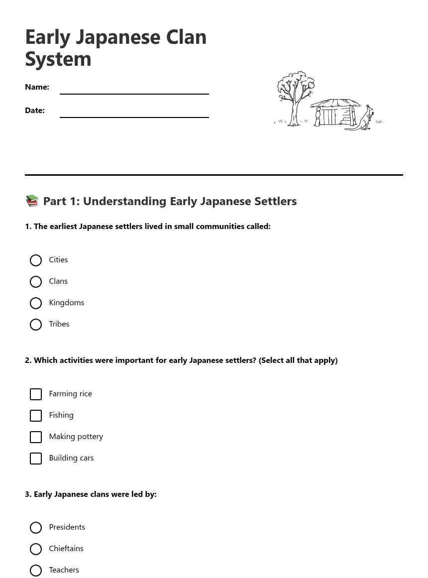 Early Japanese Clan System worksheet preview