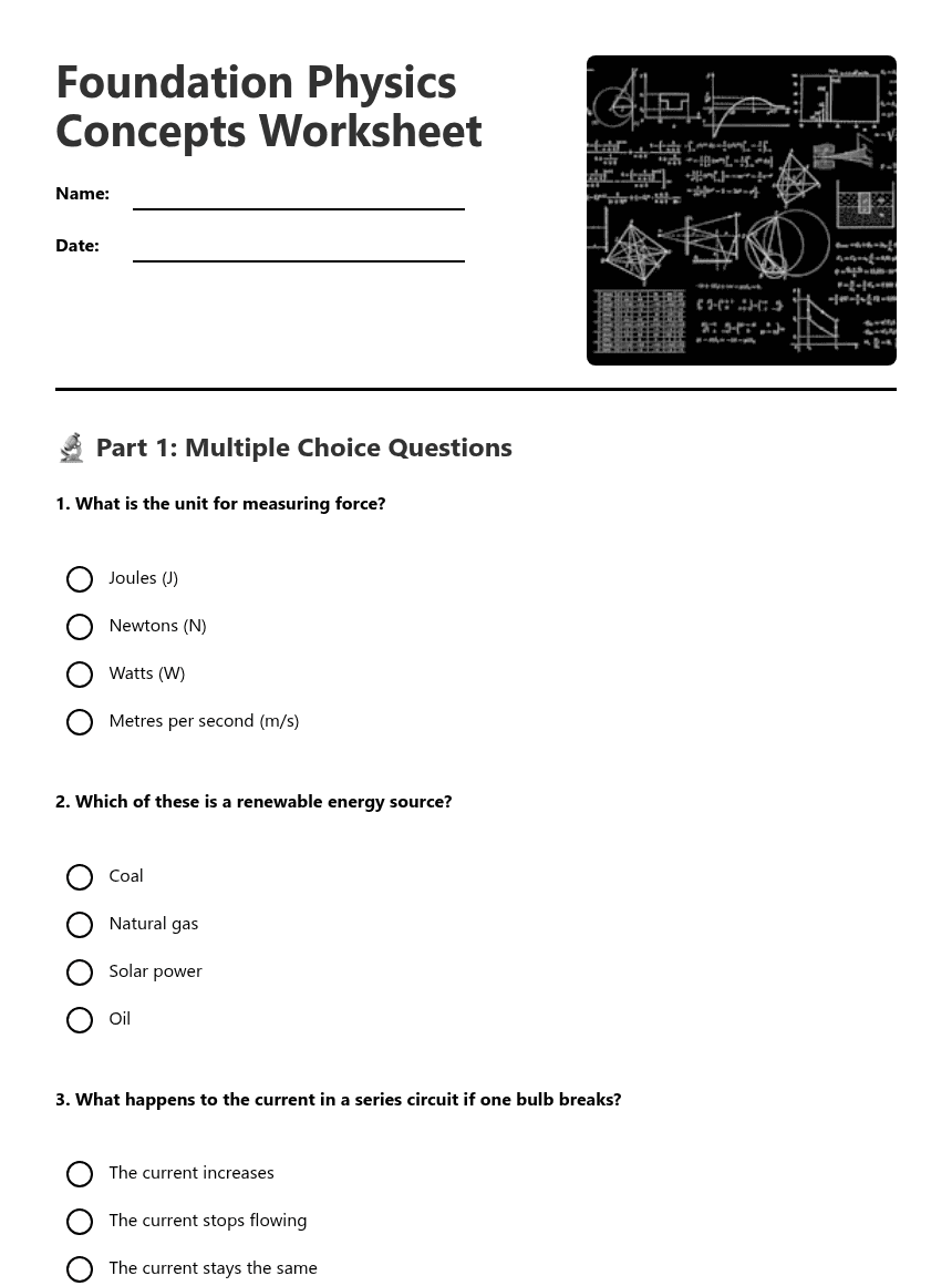 Foundation Physics Concepts Worksheet worksheet preview