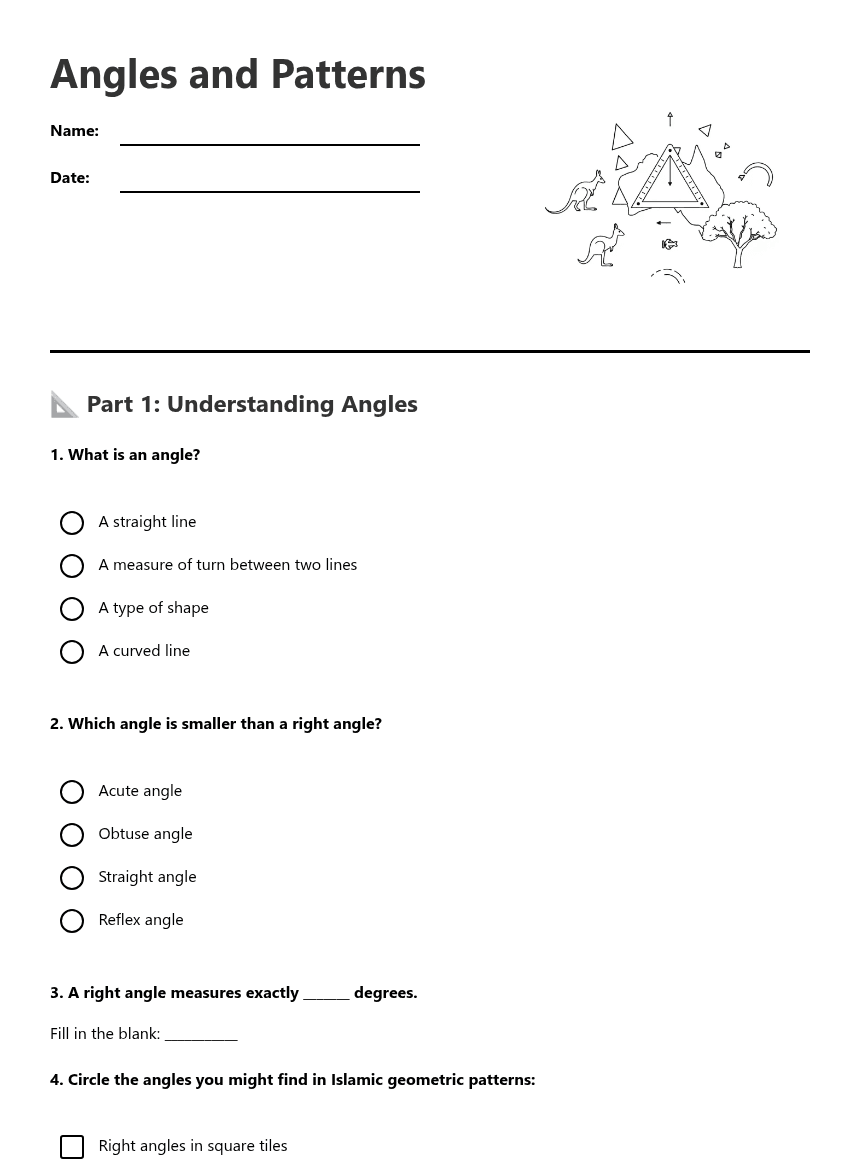 Angles and Patterns worksheet preview