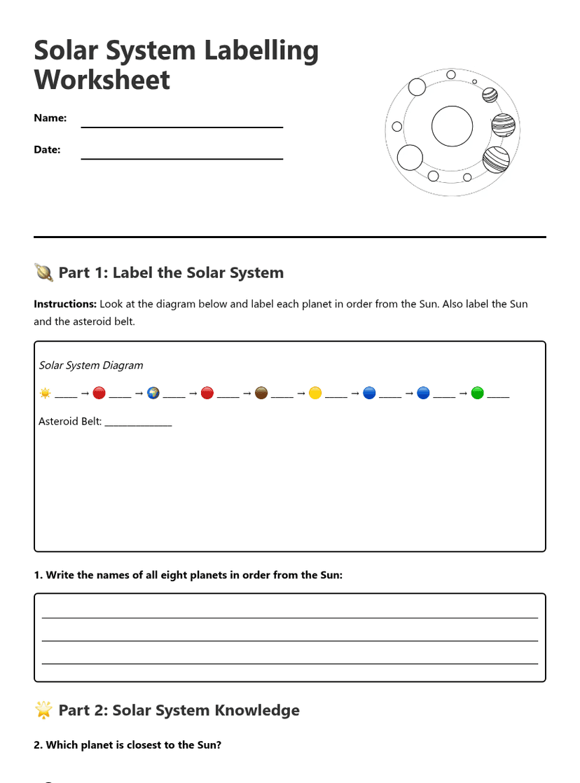 Solar System Labeling Worksheet