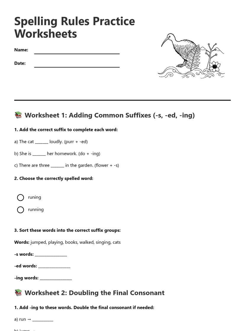 Spelling Rules Practice Worksheets