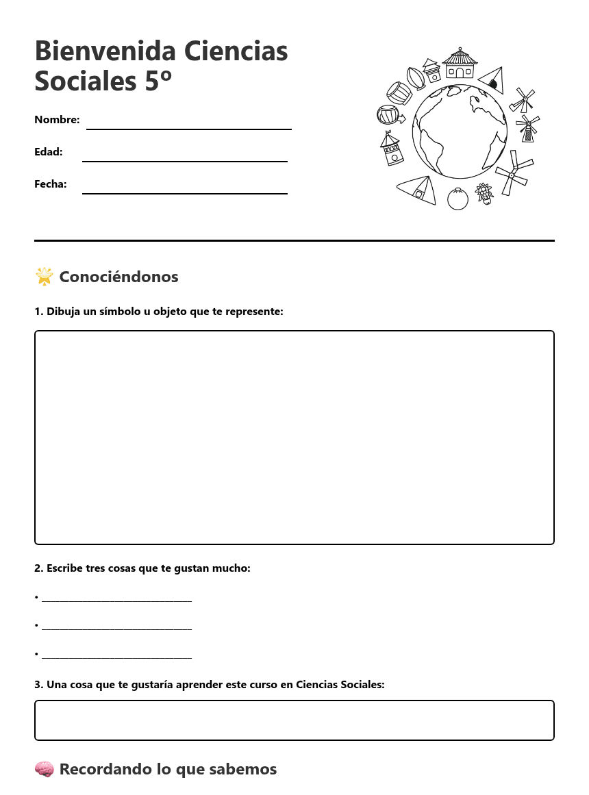 Bienvenida Ciencias Sociales 5º worksheet preview