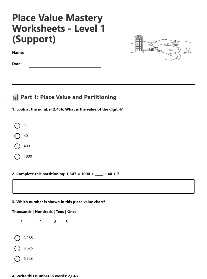 Place Value Mastery Worksheets worksheet preview