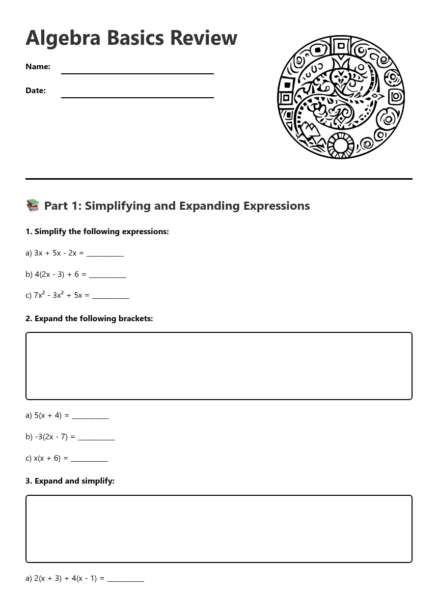 Algebra Basics Review worksheet preview