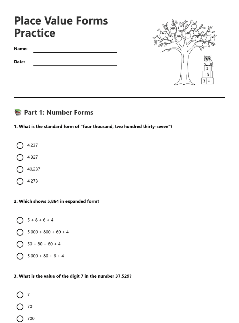 Place Value Forms Practice