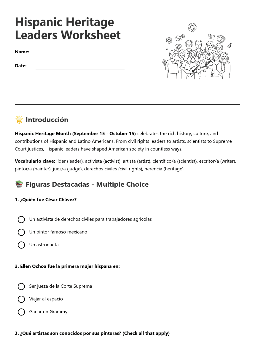 Hispanic Heritage Leaders Worksheet worksheet preview