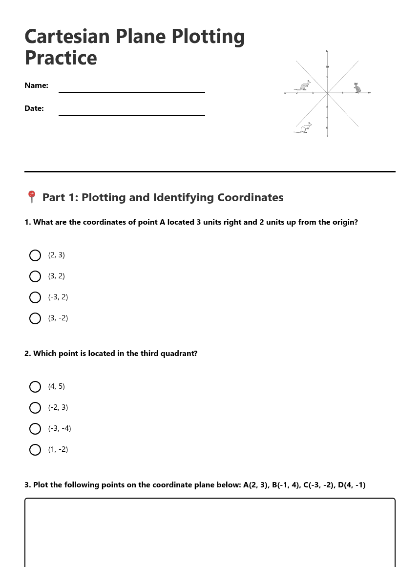 Cartesian Plane Plotting Practice worksheet preview