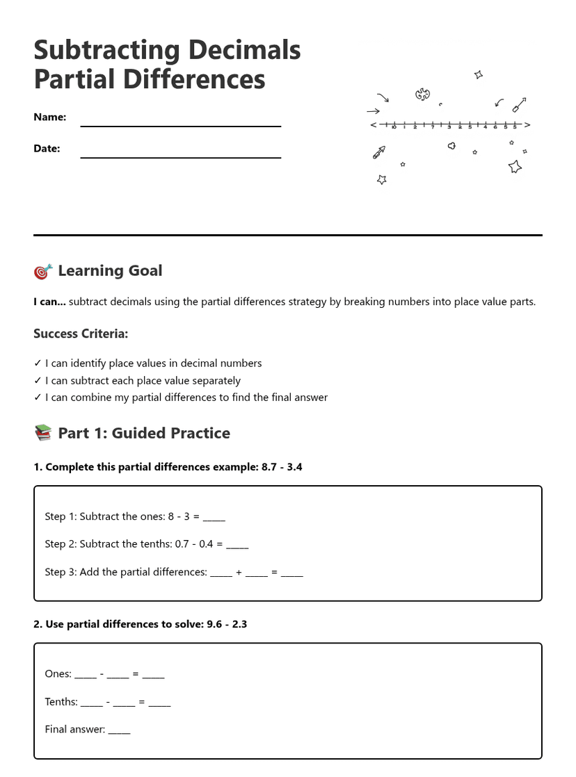 Subtracting Decimals Partial Differences