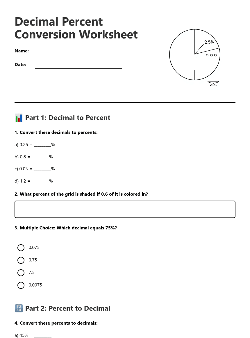 Decimal Percent Conversion Worksheet worksheet preview