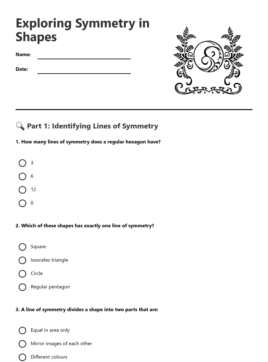 Exploring Symmetry in Shapes worksheet preview