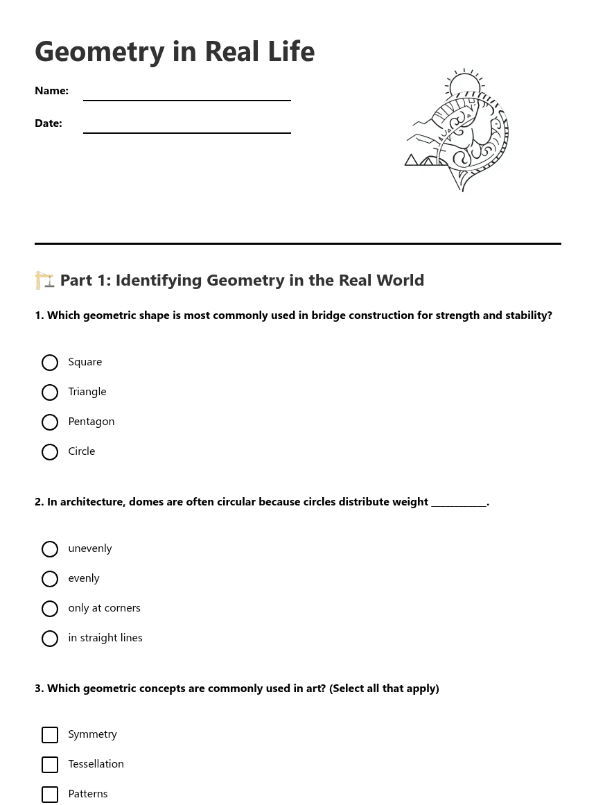 Geometry in Real Life worksheet preview
