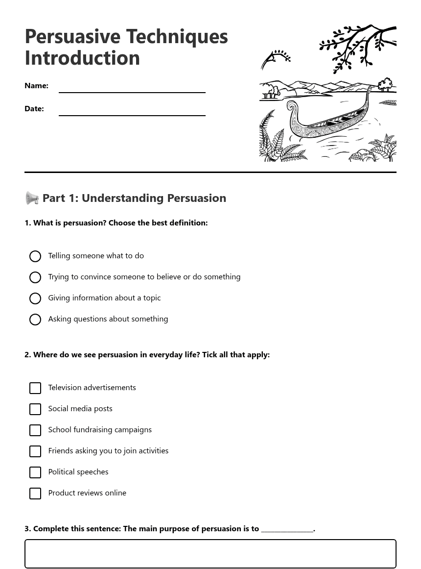 Persuasive Techniques Introduction worksheet preview