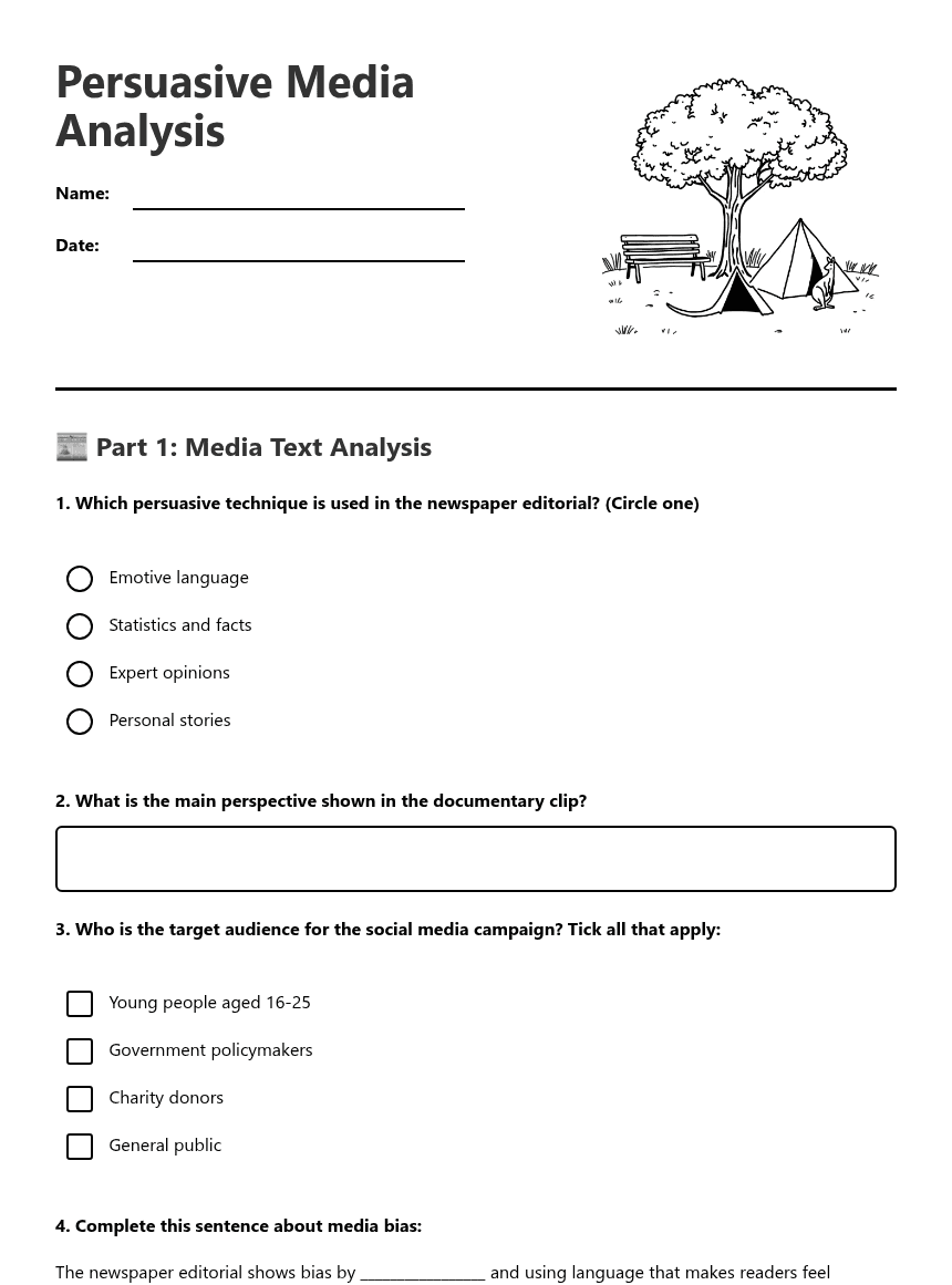 Persuasive Media Analysis worksheet preview
