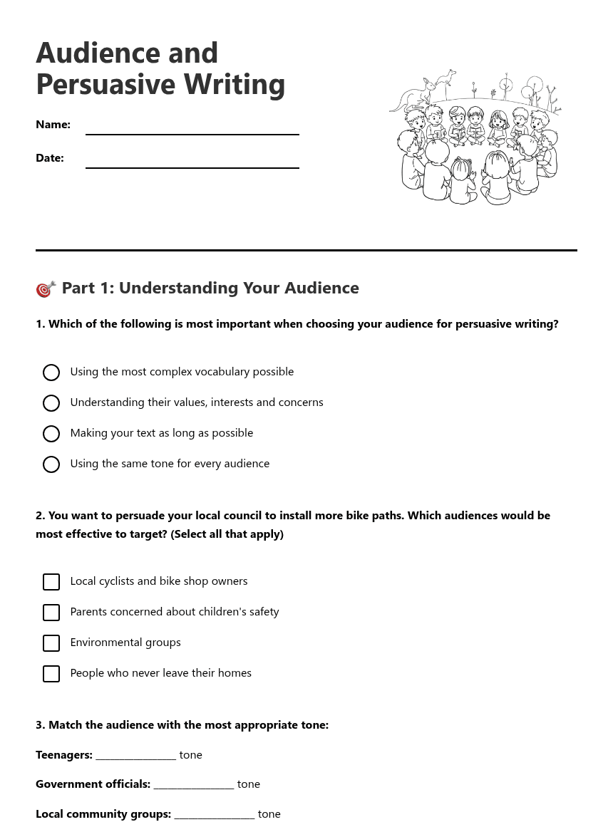 Audience and Persuasive Writing worksheet preview
