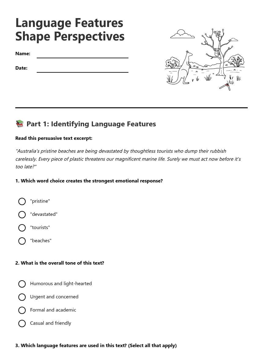Language Features Shape Perspectives worksheet preview